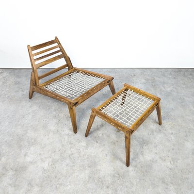 Mid-Century Oak Hunting Chair with Stool by Heinz Heger, 1950s, Set of 2-TLV-1822505