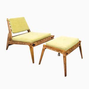 Mid-Century Oak Hunting Chair with Stool by Heinz Heger, 1950s, Set of 2-TLV-1822505