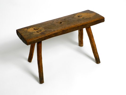 Mid-Century Oblong Four-Legged Solid Oak Stool With Patina, 1940s-RR-1330905