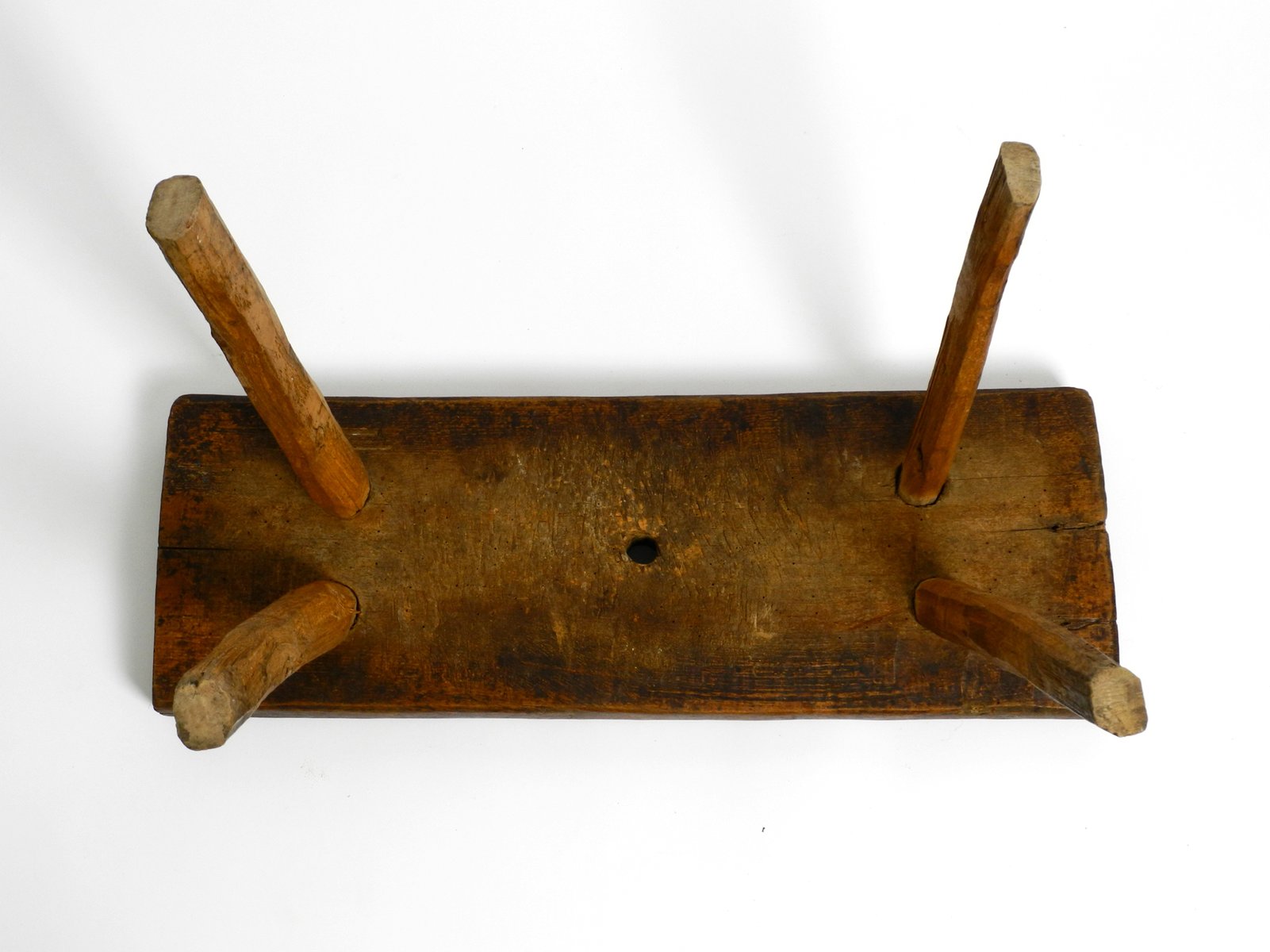 Mid-Century Oblong Four-Legged Solid Oak Stool With Patina, 1940s