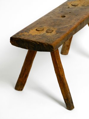 Mid-Century Oblong Four-Legged Solid Oak Stool With Patina, 1940s-RR-1330905