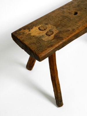 Mid-Century Oblong Four-Legged Solid Oak Stool With Patina, 1940s-RR-1330905