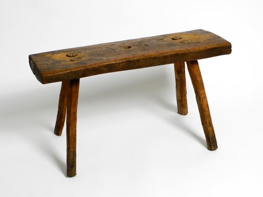 Mid-Century Oblong Four-Legged Solid Oak Stool With Patina, 1940s-RR-1330905