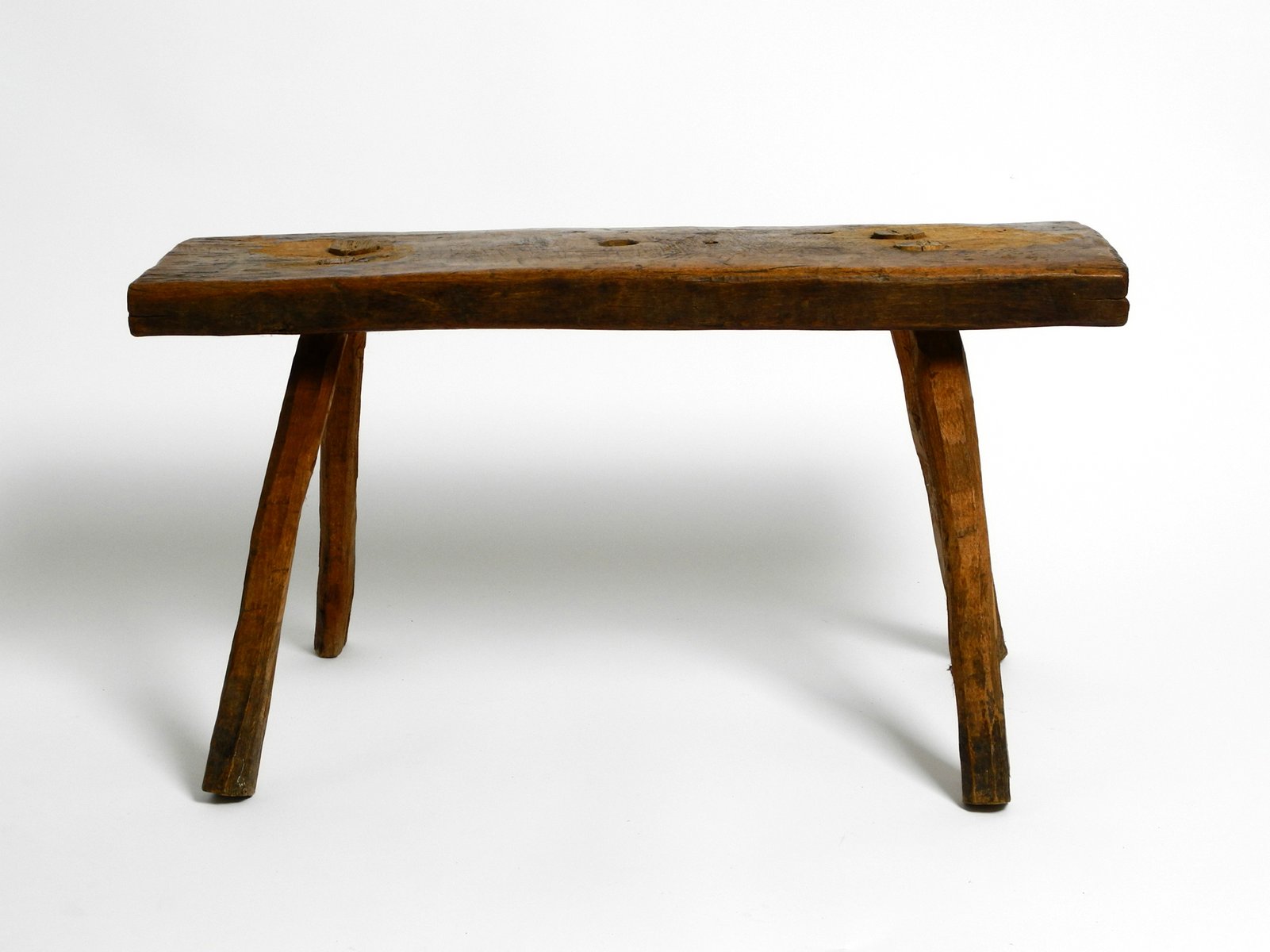 Mid-Century Oblong Four-Legged Solid Oak Stool With Patina, 1940s