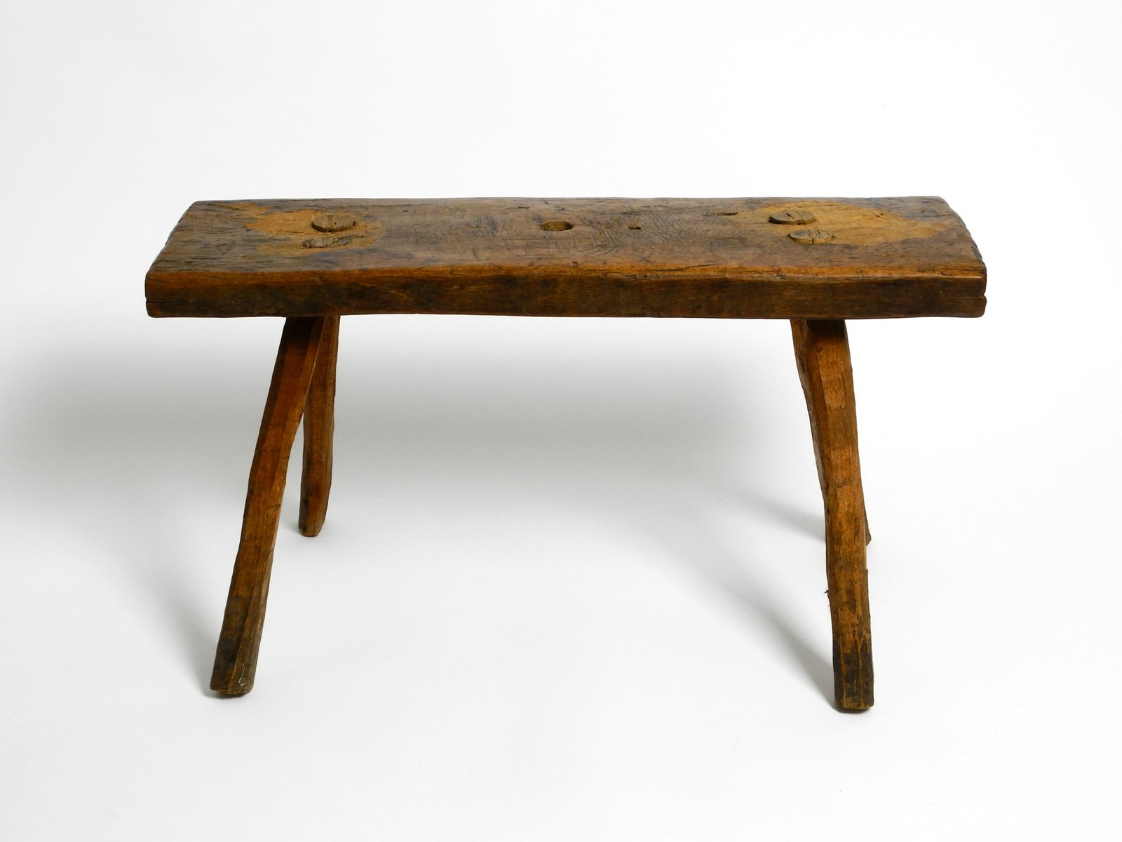 Mid-Century Oblong Four-Legged Solid Oak Stool With Patina, 1940s