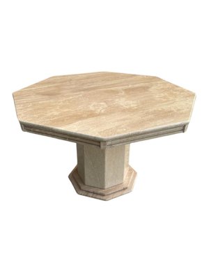 Mid-Century Octagonal Travertine Dining Table-GNW-1764978