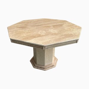 Mid-Century Octagonal Travertine Dining Table-GNW-1764978