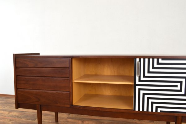 Mid-Century Op-Art Hand-Painted Walnut Sideboard from Bytomskie Fabryki Mebli, 1960s-LOT-2023792