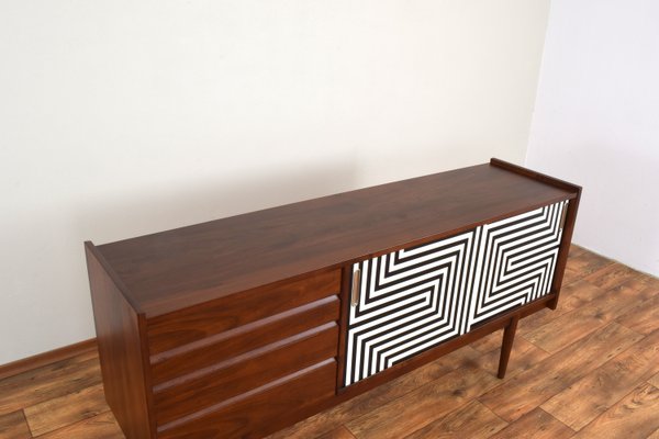 Mid-Century Op-Art Hand-Painted Walnut Sideboard from Bytomskie Fabryki Mebli, 1960s-LOT-2023792