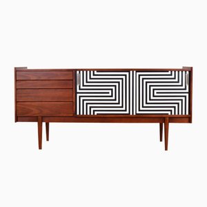 Mid-Century Op-Art Hand-Painted Walnut Sideboard from Bytomskie Fabryki Mebli, 1960s-LOT-2023792