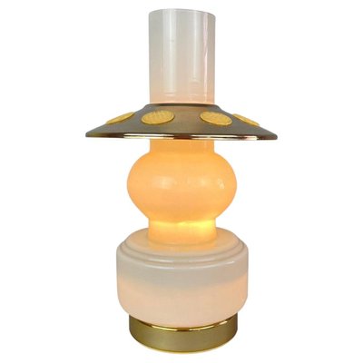 Mid-Century Opal Glass & Brass Plated Table Lamp, 1960s-TZ-1028646