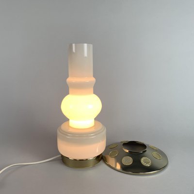 Mid-Century Opal Glass & Brass Plated Table Lamp, 1960s-TZ-1028646