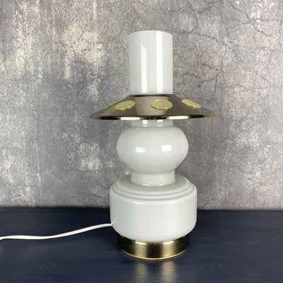 Mid-Century Opal Glass & Brass Plated Table Lamp, 1960s-TZ-1028646