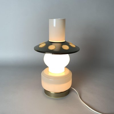 Mid-Century Opal Glass & Brass Plated Table Lamp, 1960s-TZ-1028646