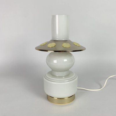 Mid-Century Opal Glass & Brass Plated Table Lamp, 1960s-TZ-1028646