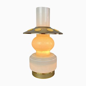 Mid-Century Opal Glass & Brass Plated Table Lamp, 1960s-TZ-1028646