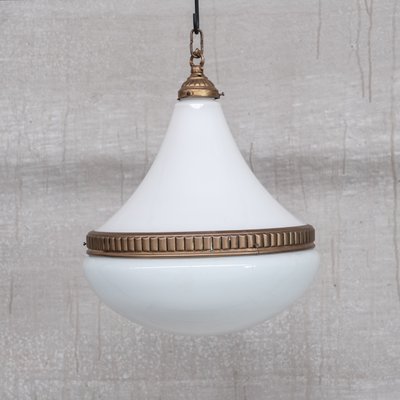 Mid-Century Opaline and Brass Pendant Light-JRP-1360468