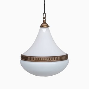 Mid-Century Opaline and Brass Pendant Light-JRP-1360468