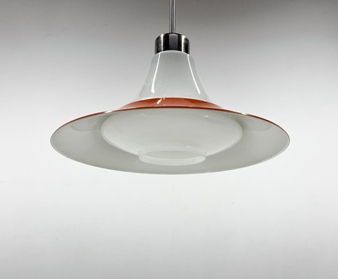 Mid-Century Opaline Glass and Metal Pendant Light, 1970s-TZ-2018682