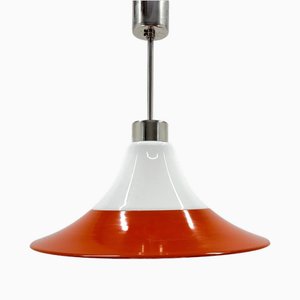 Mid-Century Opaline Glass and Metal Pendant Light, 1970s-TZ-2018682