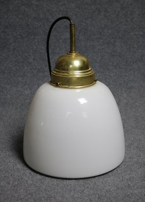 Mid-Century Opaline Glass & Brass Pendant Lamp-HGJ-599594