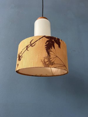 Mid-Century Opaline Glass Pendant Lamp with Beige Fabric Jungle Shade-ZBK-2022375