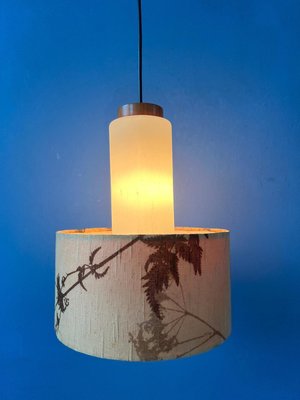 Mid-Century Opaline Glass Pendant Lamp with Beige Fabric Jungle Shade-ZBK-2022375