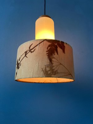 Mid-Century Opaline Glass Pendant Lamp with Beige Fabric Jungle Shade-ZBK-2022375