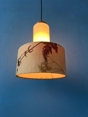 Mid-Century Opaline Glass Pendant Lamp with Beige Fabric Jungle Shade-ZBK-2022375