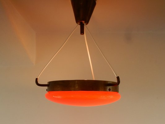 Mid-Century Orange Glass & Brass Ceiling Lamp-NV-863276