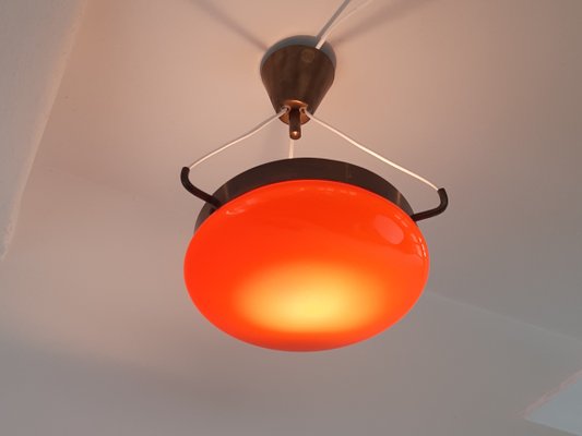 Mid-Century Orange Glass & Brass Ceiling Lamp-NV-863276