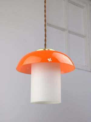 Mid-Century Orange Glass & Brass Mushroom Pendant Lamp-HGJ-1440887