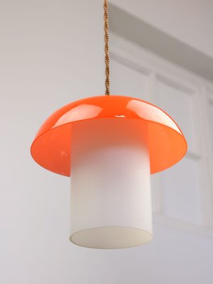 Mid-Century Orange Glass & Brass Mushroom Pendant Lamp-HGJ-1440887