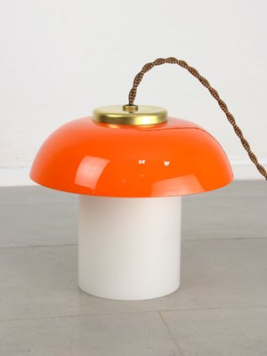 Mid-Century Orange Glass & Brass Mushroom Table Lamp-HGJ-1440916