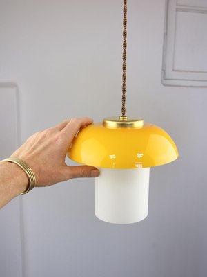 Mid-Century Orange Glass & Brass Mushroom Table Lamp-HGJ-1440916