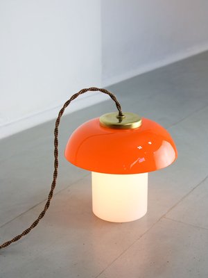 Mid-Century Orange Glass & Brass Mushroom Table Lamp-HGJ-1440916