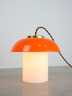 Mid-Century Orange Glass & Brass Mushroom Table Lamp-HGJ-1440916