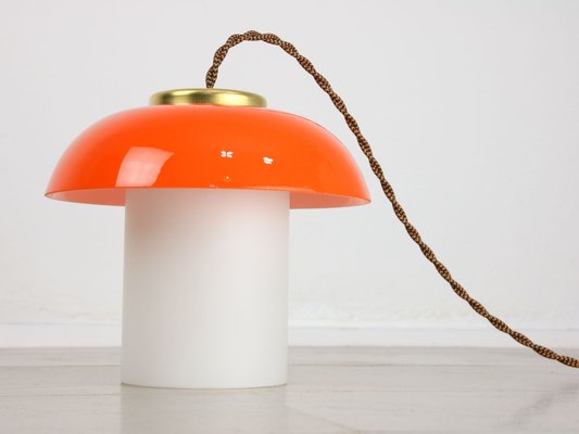 Mid-Century Orange Glass & Brass Mushroom Table Lamp-HGJ-1440916