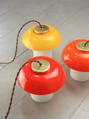 Mid-Century Orange Glass & Brass Mushroom Table Lamp-HGJ-1440916