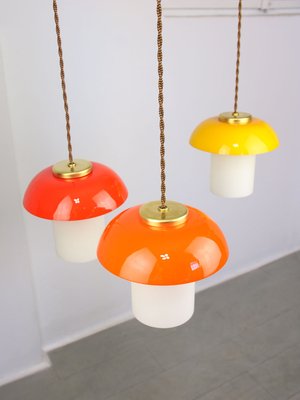 Mid-Century Orange Glass & Brass Mushroom Table Lamp-HGJ-1440916