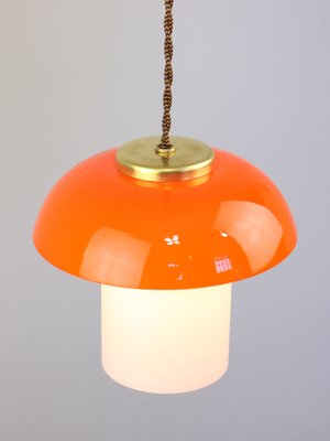 Mid-Century Orange Glass & Brass Mushroom Table Lamp-HGJ-1440916