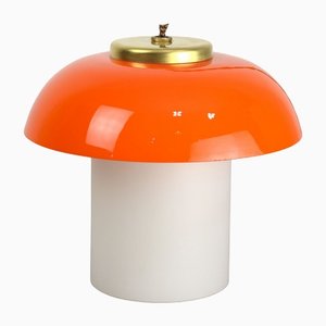 Mid-Century Orange Glass & Brass Mushroom Table Lamp-HGJ-1440916