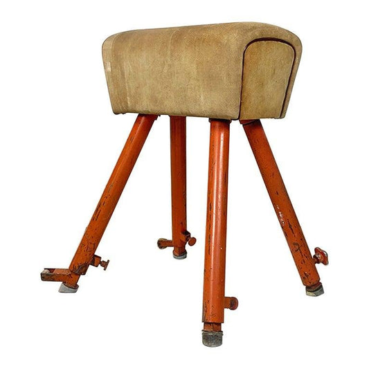 Mid-Century Orange Metal & Brown Tan Suede Gym Horse, Northern European, 1960s