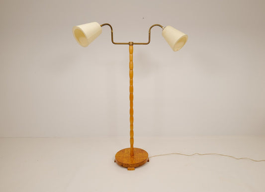 Mid-Century Organic Floor Lamp in Birch and Brass, Sweden, 1950s