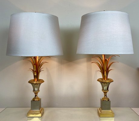 Mid-Century Ormolu Palm Leaves Table Lamps from Maison Charles, Set of 2-WZZ-1192311