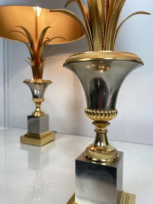 Mid-Century Ormolu Palm Leaves Table Lamps from Maison Charles, Set of 2-WZZ-1192311