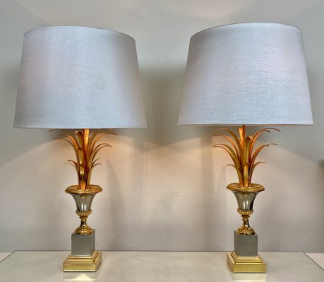 Mid-Century Ormolu Palm Leaves Table Lamps from Maison Charles, Set of 2-WZZ-1192311