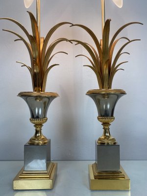 Mid-Century Ormolu Palm Leaves Table Lamps from Maison Charles, Set of 2-WZZ-1192311