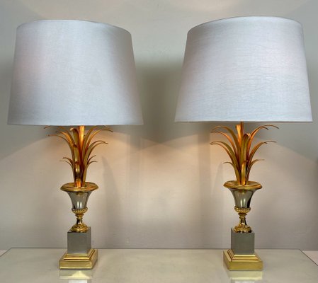 Mid-Century Ormolu Palm Leaves Table Lamps from Maison Charles, Set of 2-WZZ-1192311