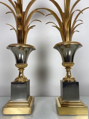 Mid-Century Ormolu Palm Leaves Table Lamps from Maison Charles, Set of 2-WZZ-1192311